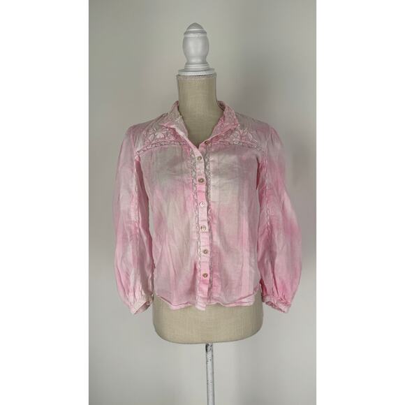LoveShackFancy Ronda Top Island Pink Hand Dye Womens XS Button Front Cotton - Picture 13 of 16